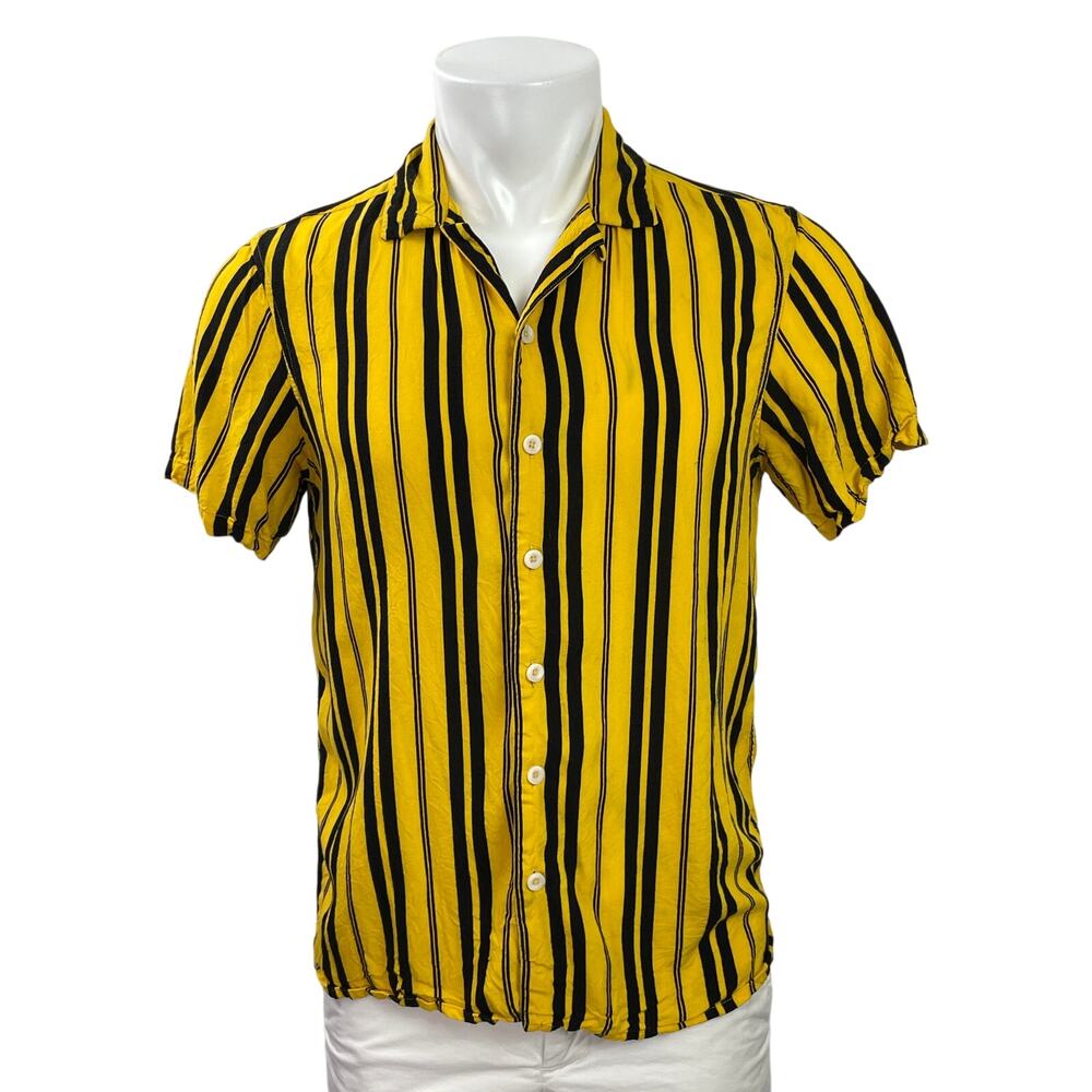 Pacsun Men's Yellow Striped Short Sleeve Collared Button Down Shirt Top Size S